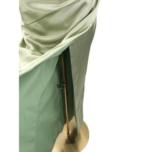 FORMAL PARTY SZ 12 L Green Satin Cow Lace Up Corset Draped Maxi Dress NEW B125 - Picture 3 of 8